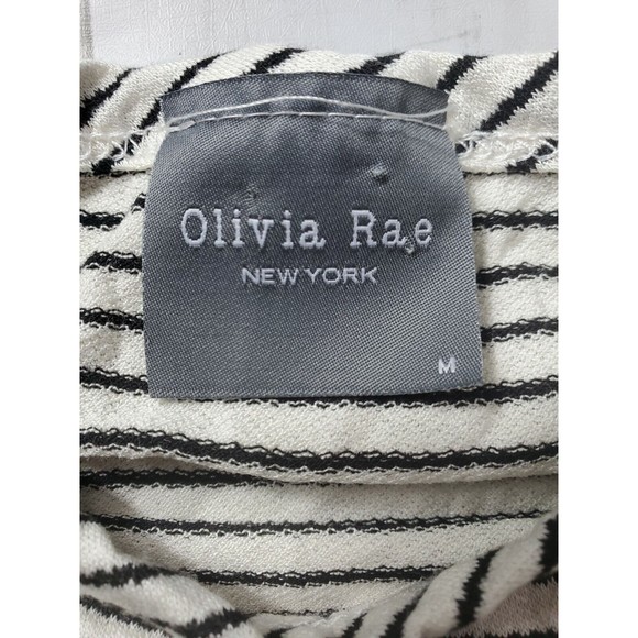OLIVIA RAE Top Size Medium Striped White Black Scoop Neck Rouched Rayon - Picture 5 of 6